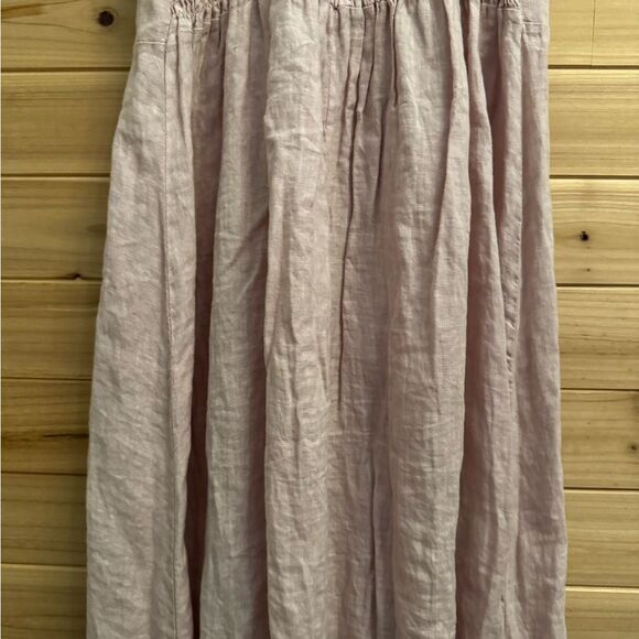 Francesca Bettini Size Medium Linen Tie Shoulder Smocked Coquette Maxi Dress - Picture 8 of 13